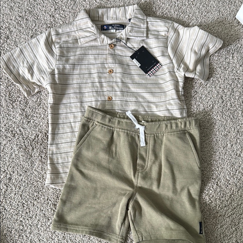 Ben Sherman Cream Button Down Shirt Classic Design Shorts Set